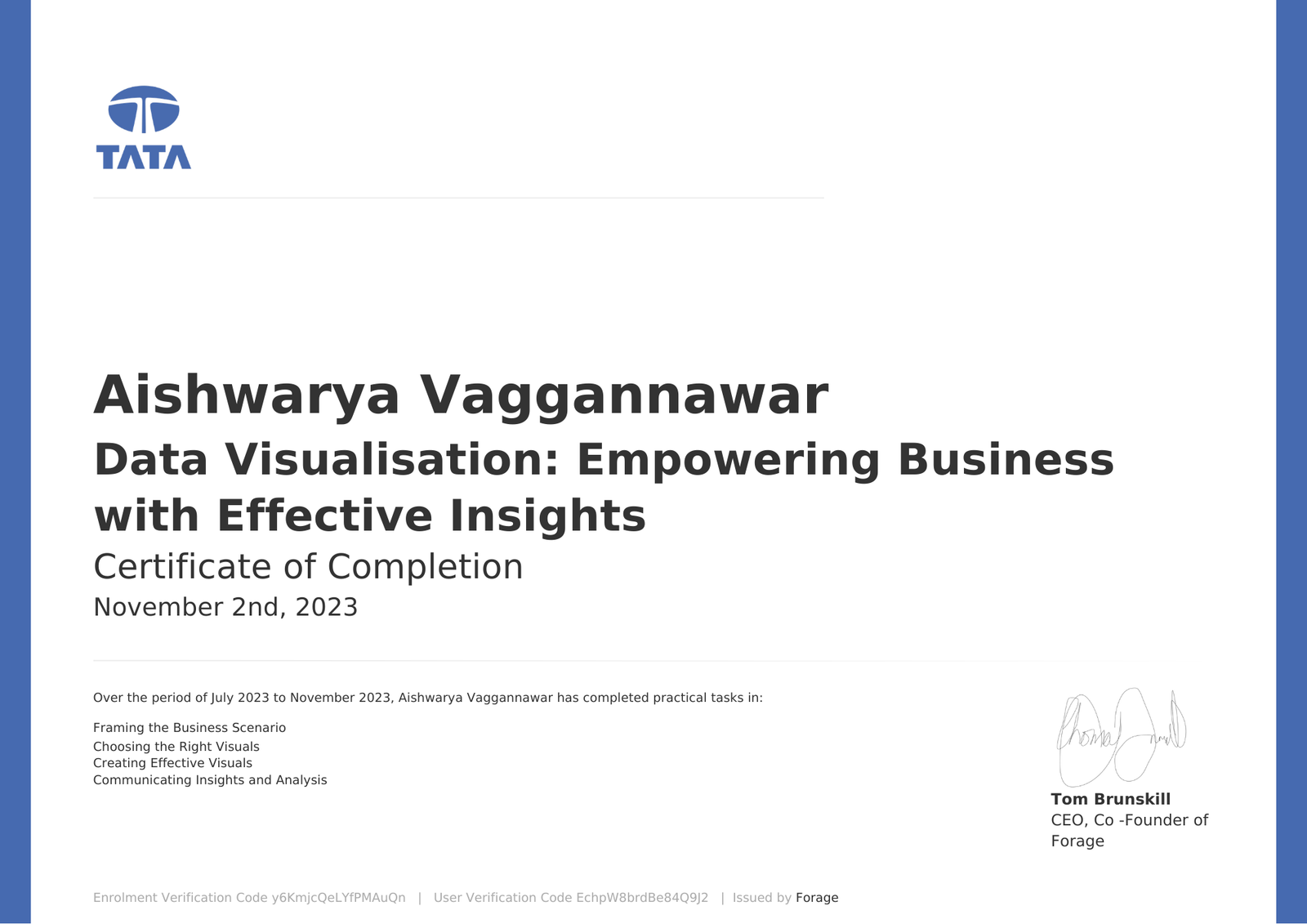 TATA Certificate